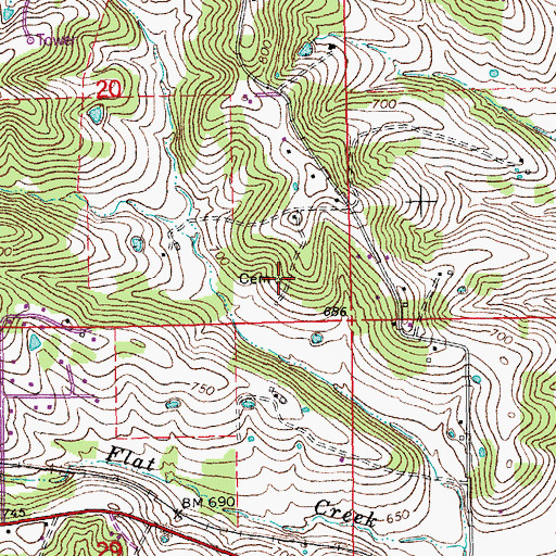 Topographic Map of Dill Cemetery, MO