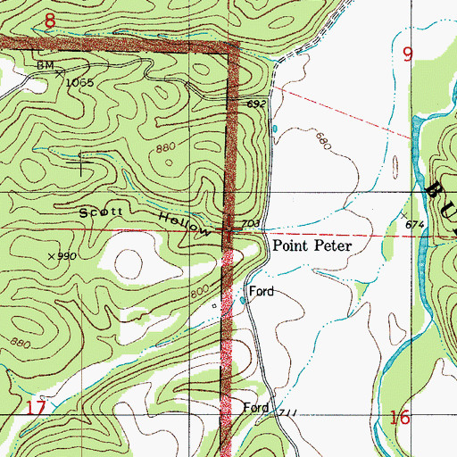 Topographic Map of Point Peter, AR