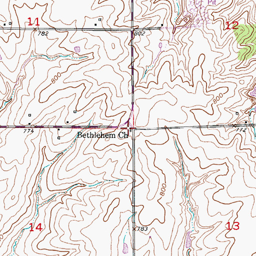 Topographic Map of Bethlehem Church, MO