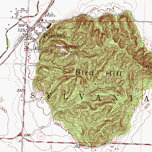 Topographic Map of Bird Hill, MO