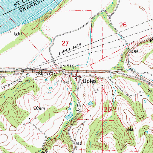 Topographic Map of Boles, MO