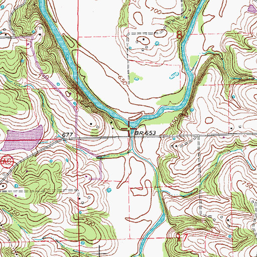 Topographic Map of Boone Creek, MO