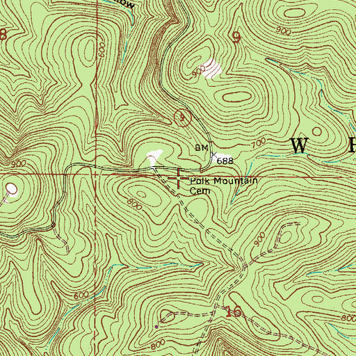 Topographic Map of Polk Mountain Cemetery, AR