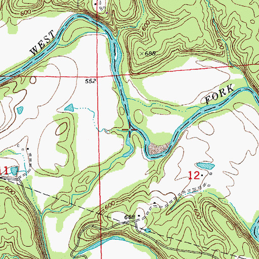 Topographic Map of Camp Creek, MO