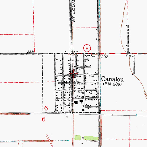 Topographic Map of Canalou, MO