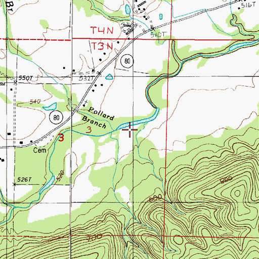 Topographic Map of Pollard Branch, AR