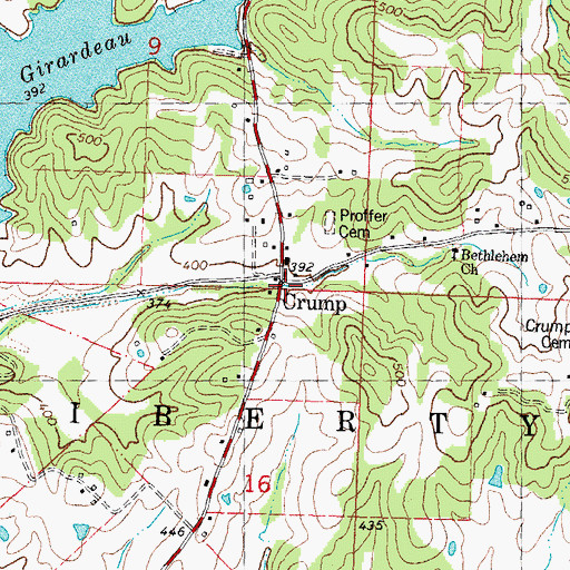 Topographic Map of Crump, MO