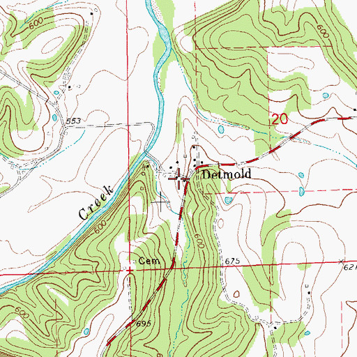 Topographic Map of Detmold, MO