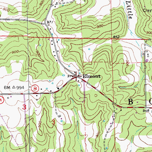 Topographic Map of Elmont, MO