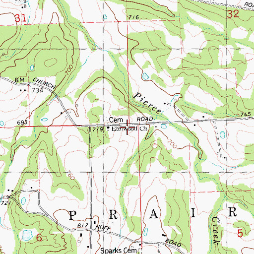 Topographic Map of Elmwood Church, MO