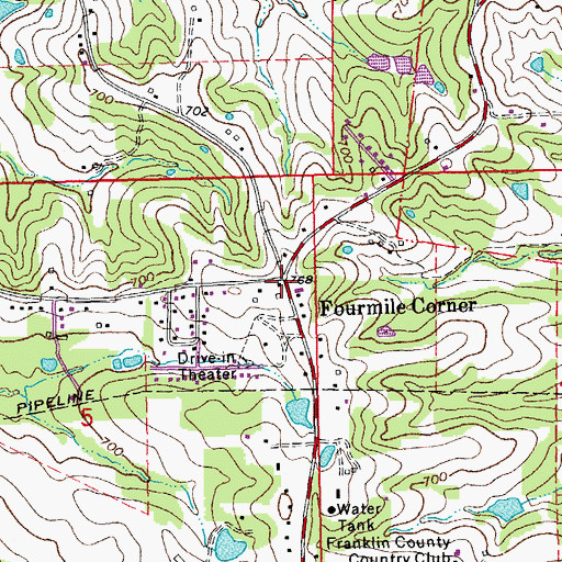 Topographic Map of Fourmile Corner, MO