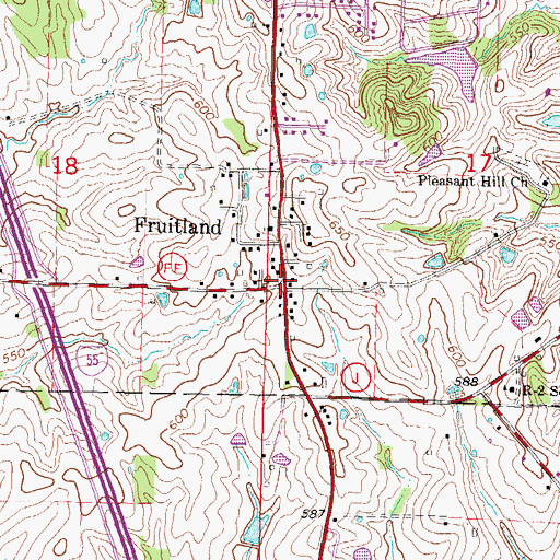 Topographic Map of Fruitland, MO