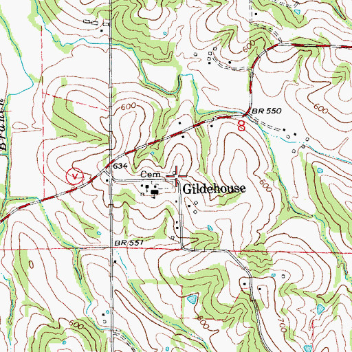 Topographic Map of Gildehouse, MO