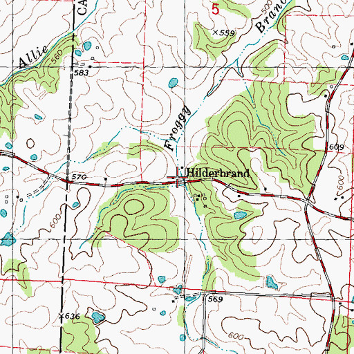 Topographic Map of Hilderbrand, MO