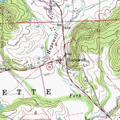 Topographic Map of Hopewell, MO
