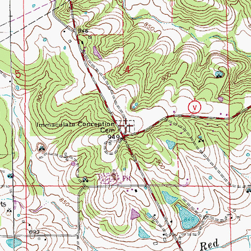 Topographic Map of Immaculate Conception Cemetery, MO