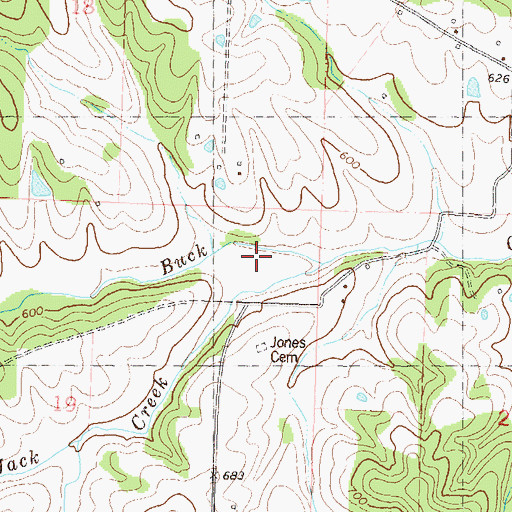 Topographic Map of Jack Creek, MO