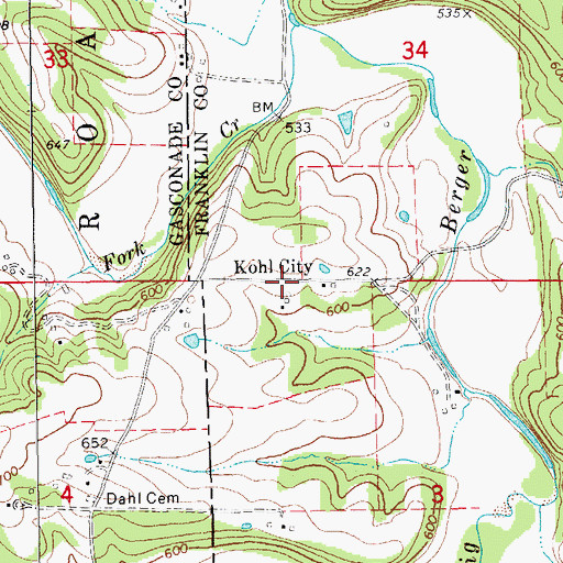 Topographic Map of Kohl City, MO