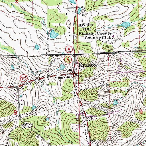 Topographic Map of Krakow, MO