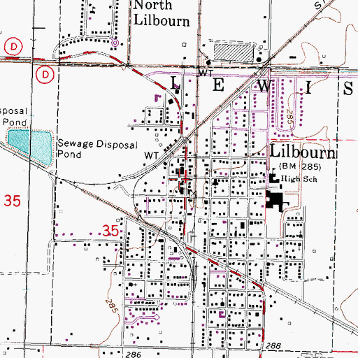 Topographic Map of Lilbourn, MO