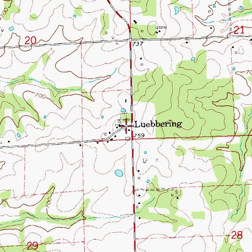 Topographic Map of Luebbering, MO