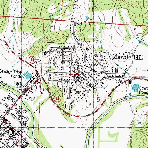 Topographic Map of Marble Hill, MO
