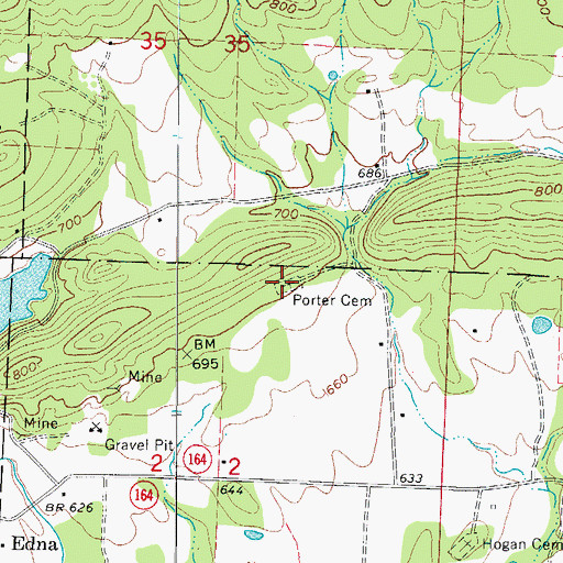 Topographic Map of Porter Cemetery, AR