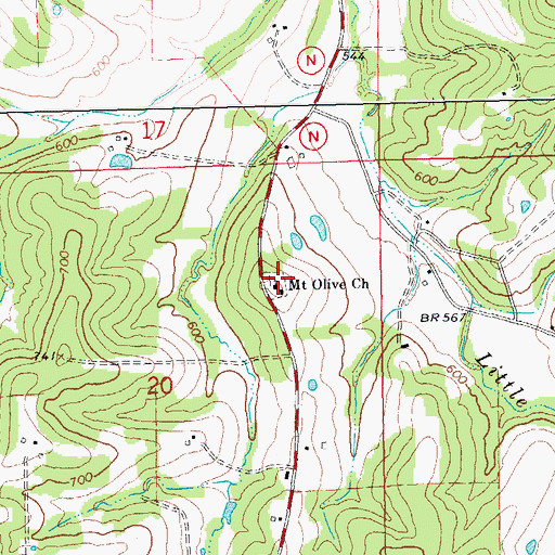 Topographic Map of Mount Olive Church, MO