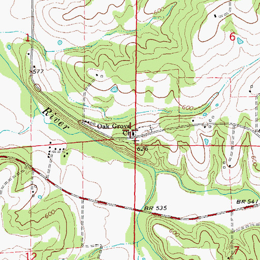 Topographic Map of Oak Grove Church, MO