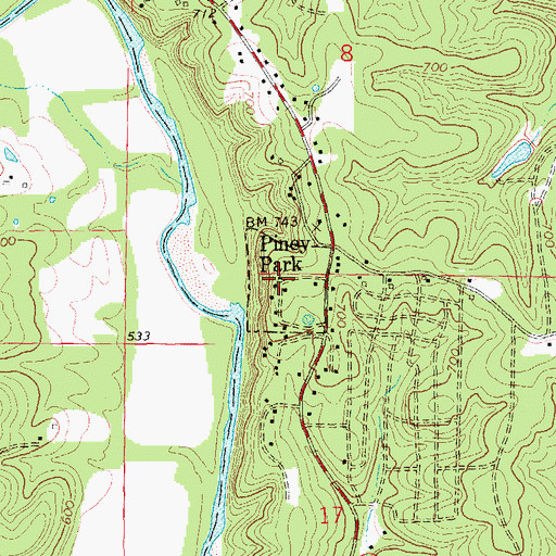 Topographic Map of Piney Park, MO
