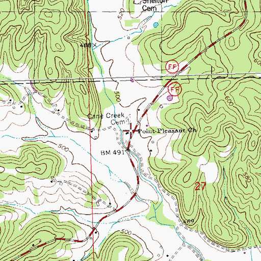 Topographic Map of Point Pleasant Church, MO