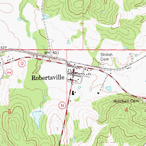 Topographic Map of Robertsville, MO