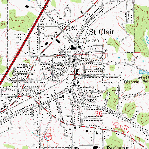 Topographic Map of Saint Clair, MO