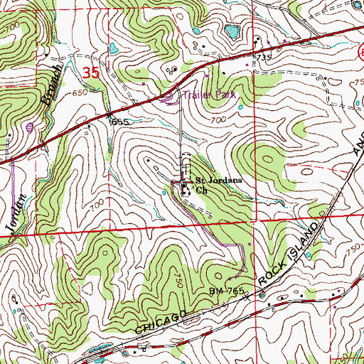 Topographic Map of Saint Jordans Church, MO