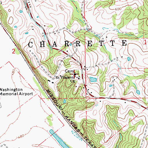 Topographic Map of Saint Vincents Church, MO
