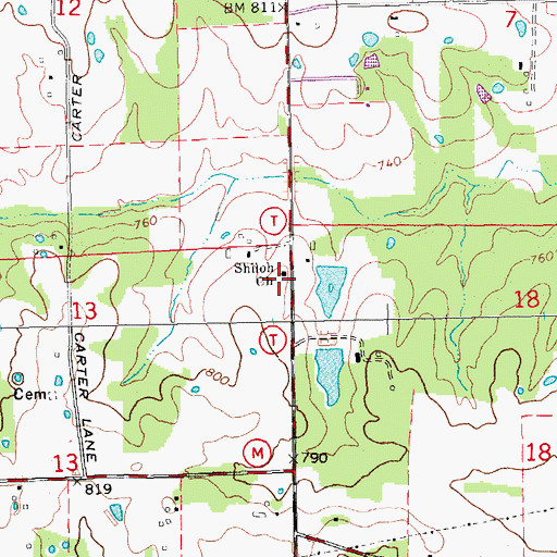 Topographic Map of Shiloh Church, MO