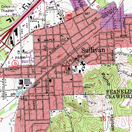Topographic Map of Sullivan, MO