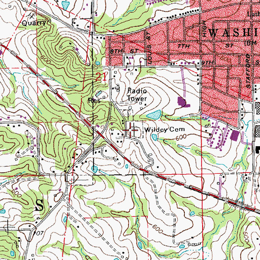 Topographic Map of Wildey Cemetery, MO
