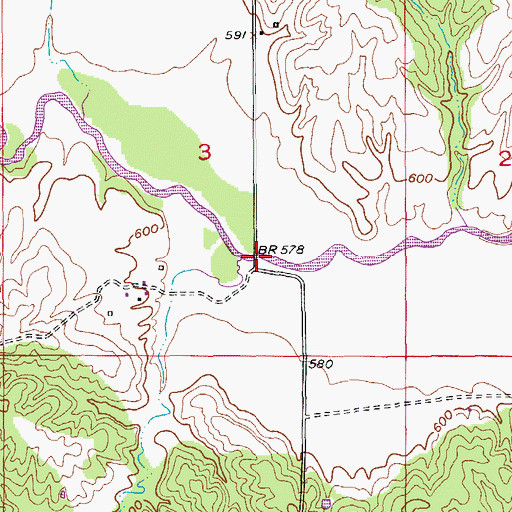 Topographic Map of Drew Bridge, MO