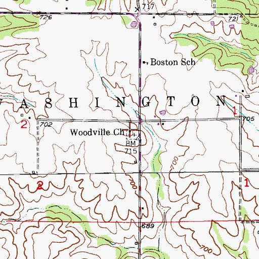 Topographic Map of Woodville Baptist Church, MO