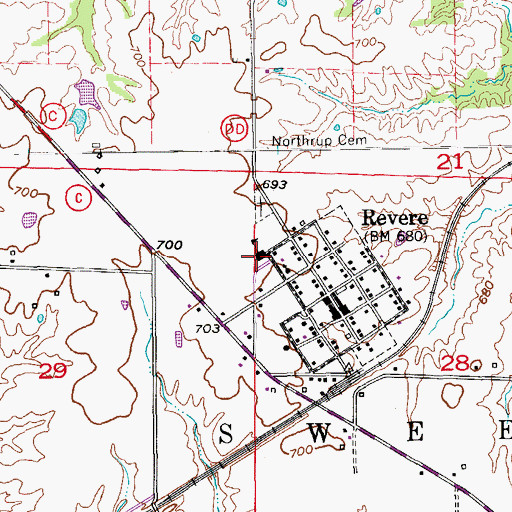 Topographic Map of Revere School, MO