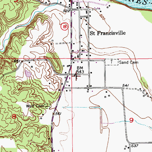 Topographic Map of Dinsmore School, MO