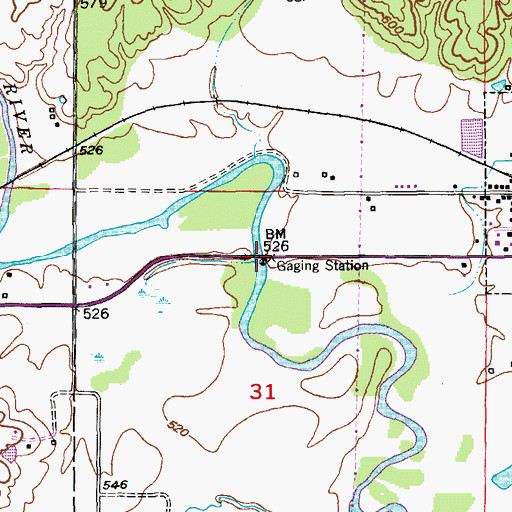 Topographic Map of Wayland Bridge, MO