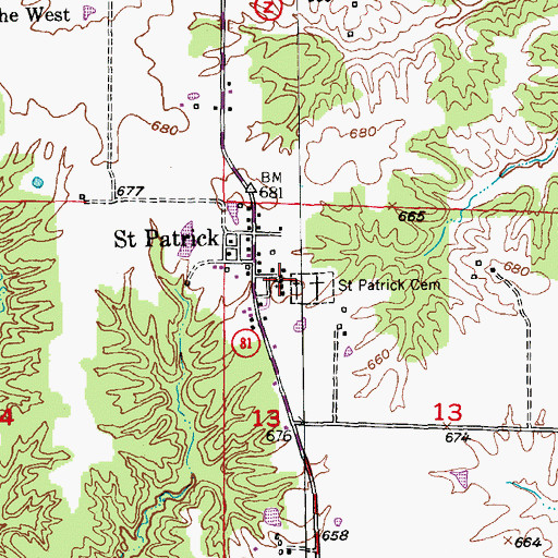 Topographic Map of Saint Patrick School, MO