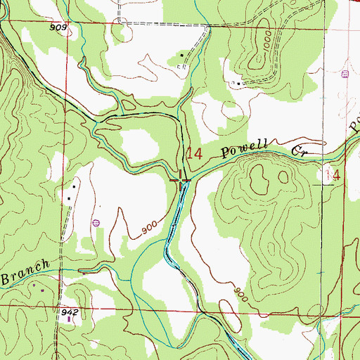 Topographic Map of Powell Creek, AR