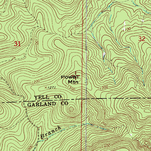 Topographic Map of Powell Mountain, AR