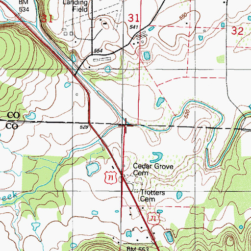 Topographic Map of Prairie Creek, AR