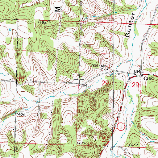 Topographic Map of Gunter School (historical), MO