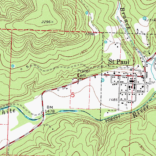 Topographic Map of Prater Cemetery, AR