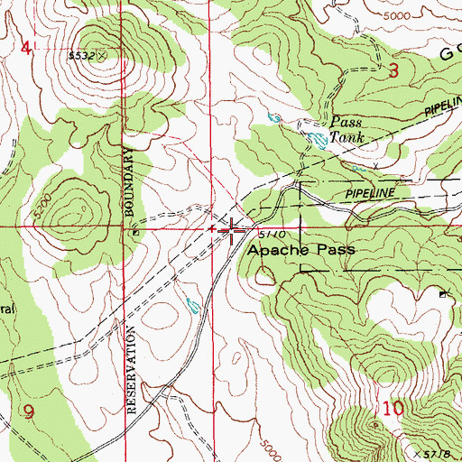 Topographic Map of Apache Pass, AZ